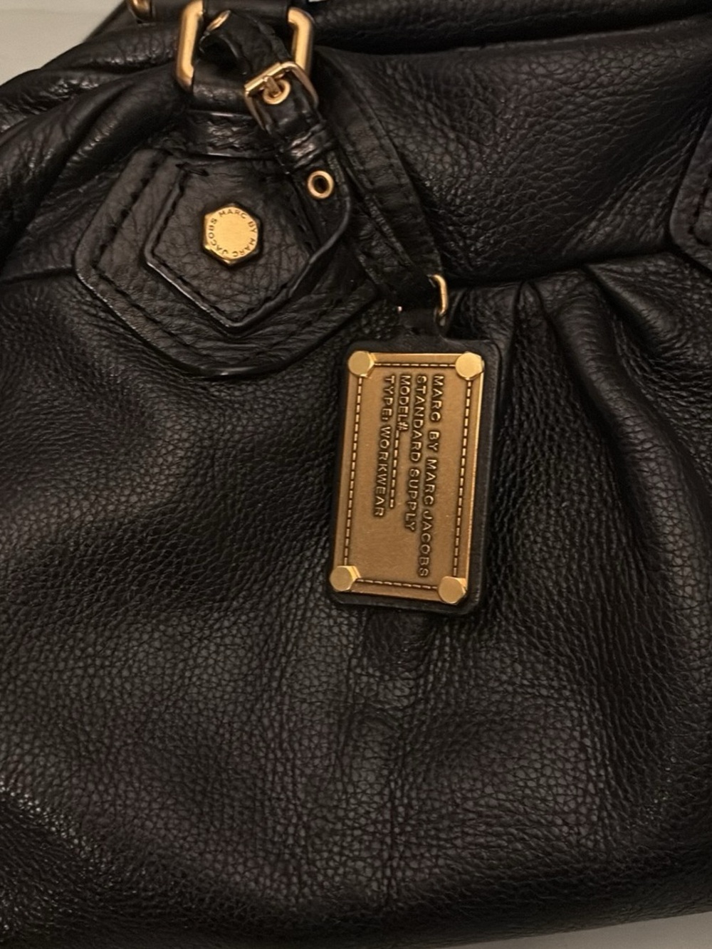 Marc by Marc Jacobs Black Pebbled Leather Satchel with Gold Plate